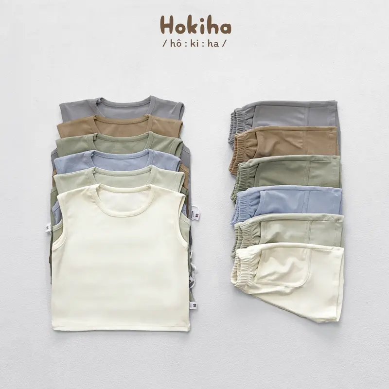 [Hokiha] B01-Bộ quần áo ba lỗ mùa hè cho bé trai bé gái chất vải cotton bozip mềm mịn, co giãn size từ 8-17kg 0