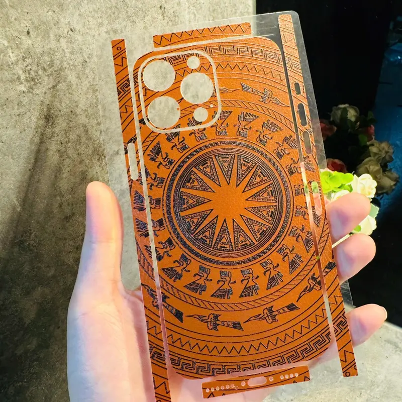 Miếng dán skin da mỏng các màu- Skin da trống đồng các máy và iphone 5/5s đến 16promax Dán full lưng , có viền (TDD) 2