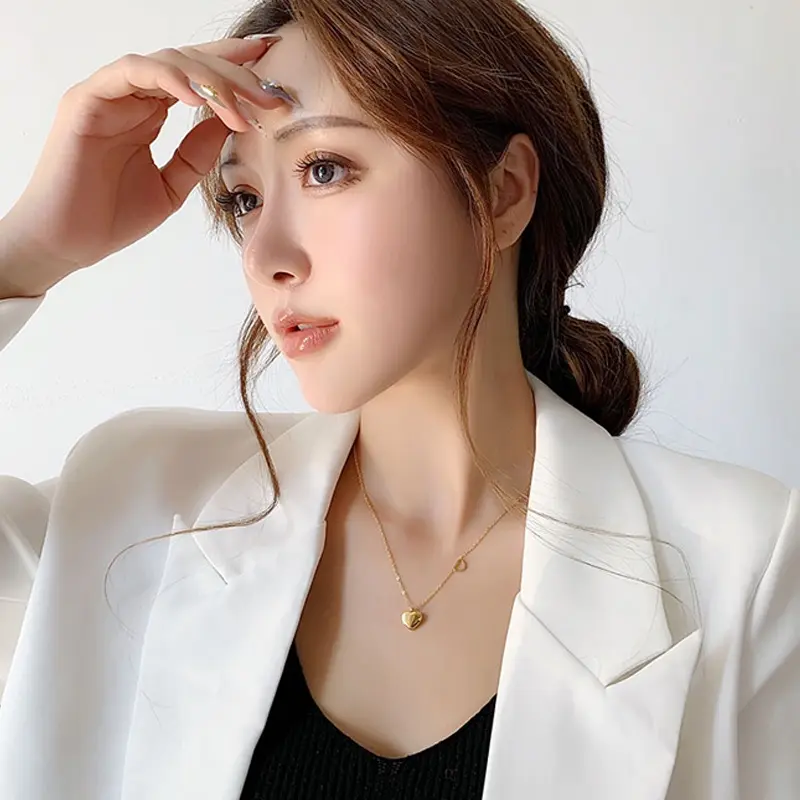Golden Heart Necklace Titanium Steel Heart Shape Necklace Elegant Women's Fashion Accessories