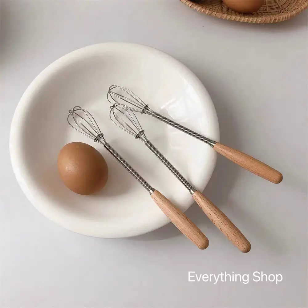 Solid Wood Handle Mini Whisk Cream Butter Stirrer Stainless Steel Household Mixing Stick Restaurant Kitchen