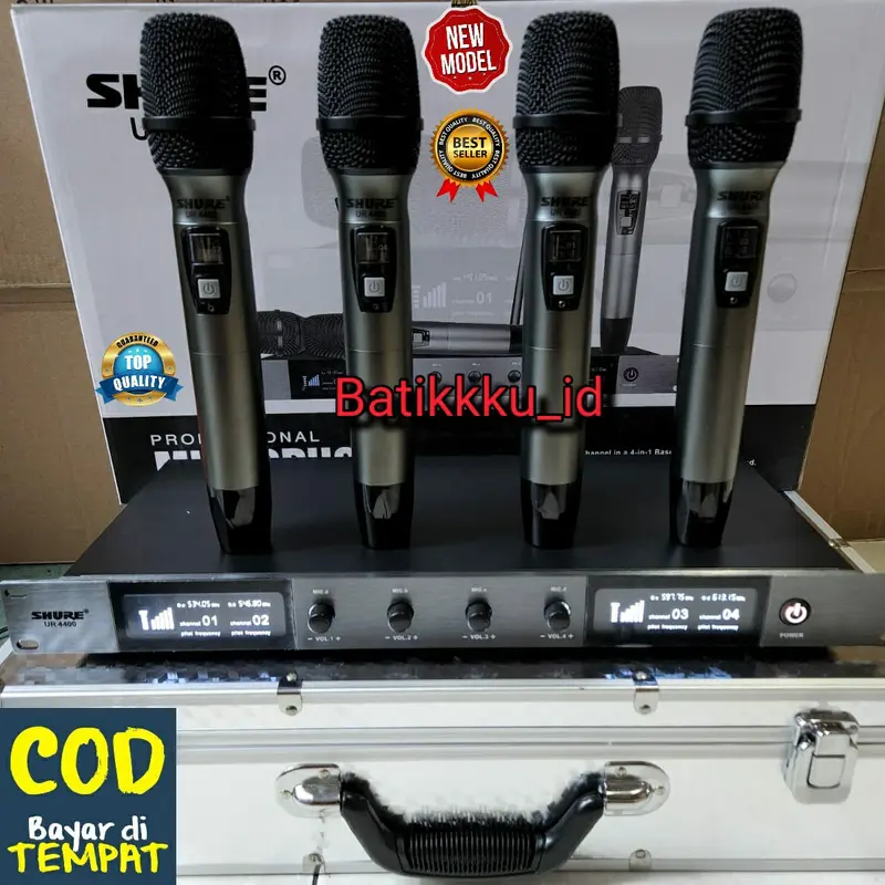 [FREE KOPER BISA COD] MIC WIRELESS SHURE UR 4400 UR4400 4 MIC PEGANG HANDHELD LAYAR PUTIH FREE KOPER 0