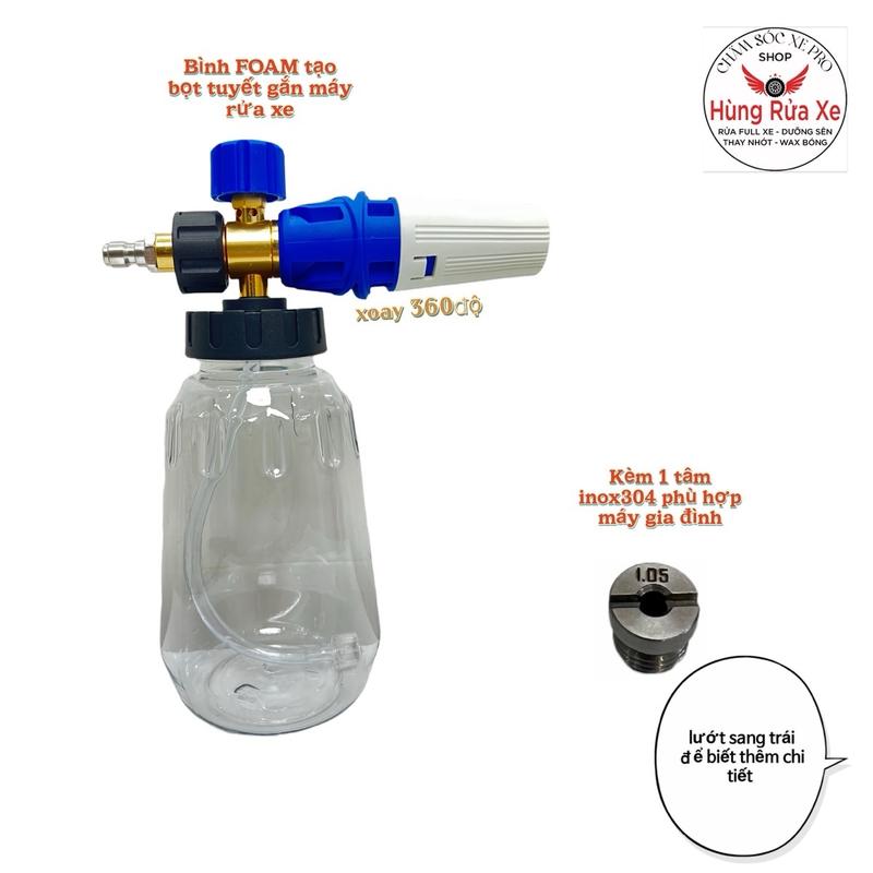 Bình Foam Tạo Bọt Tuyết Gắn Máy Rửa Xe Cao Áp,Gia Đình Đuôi Kết Nối 1 4,Kèm 1 Tâm Phun 1.0 Không Kèm Khớp Nối Tuỳ Máy Sẽ Có Ren Khác Nhau