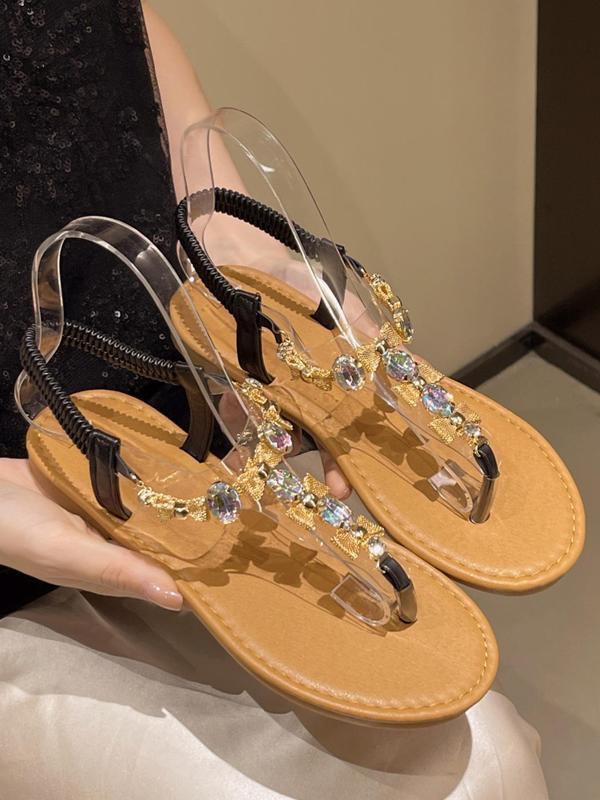 Women's Fashionable Rhinestone Decorated Slide Sandals, Casual Comfortable Flat Sandals for Summer, Lightweight Breathable Shoes for Daily Wear, Girl 0