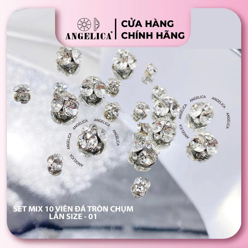 SET Đá Mix Charm Tròn Chụm, Chụm 3 Đá Khối Chân Nhọn - Đá Trang Trí Nail ANGELICA Nữ Women