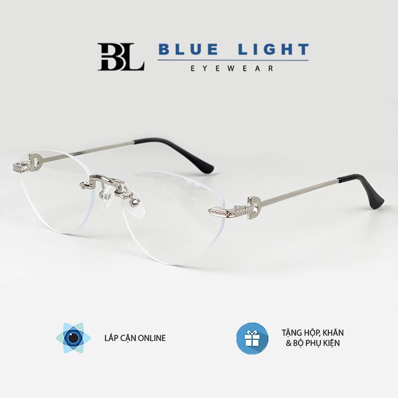  BLUE LIGHT - Gọng Kính Cận Kính Giả Cận Gọng Khoan Mắt Mèo Nhỏ Nữ Không Viền Gọng Bạc Đen Vàng Nữ Tính 