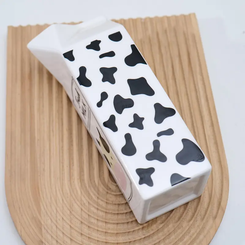 Fresh Milk Cow Pattern Ceramic Vase without Flower, 1 Count Creative Desktop Decorative Vase, Decorative Ornament for Home Living Room Bedroom Dining Room 7
