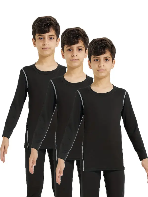 Boy's Contrast Binding Long Sleeve Sports Tee, Quick Drying Round Neck Top-stitching Sports T-shirt, Boy's Sportswear for Gym Workout Running 0