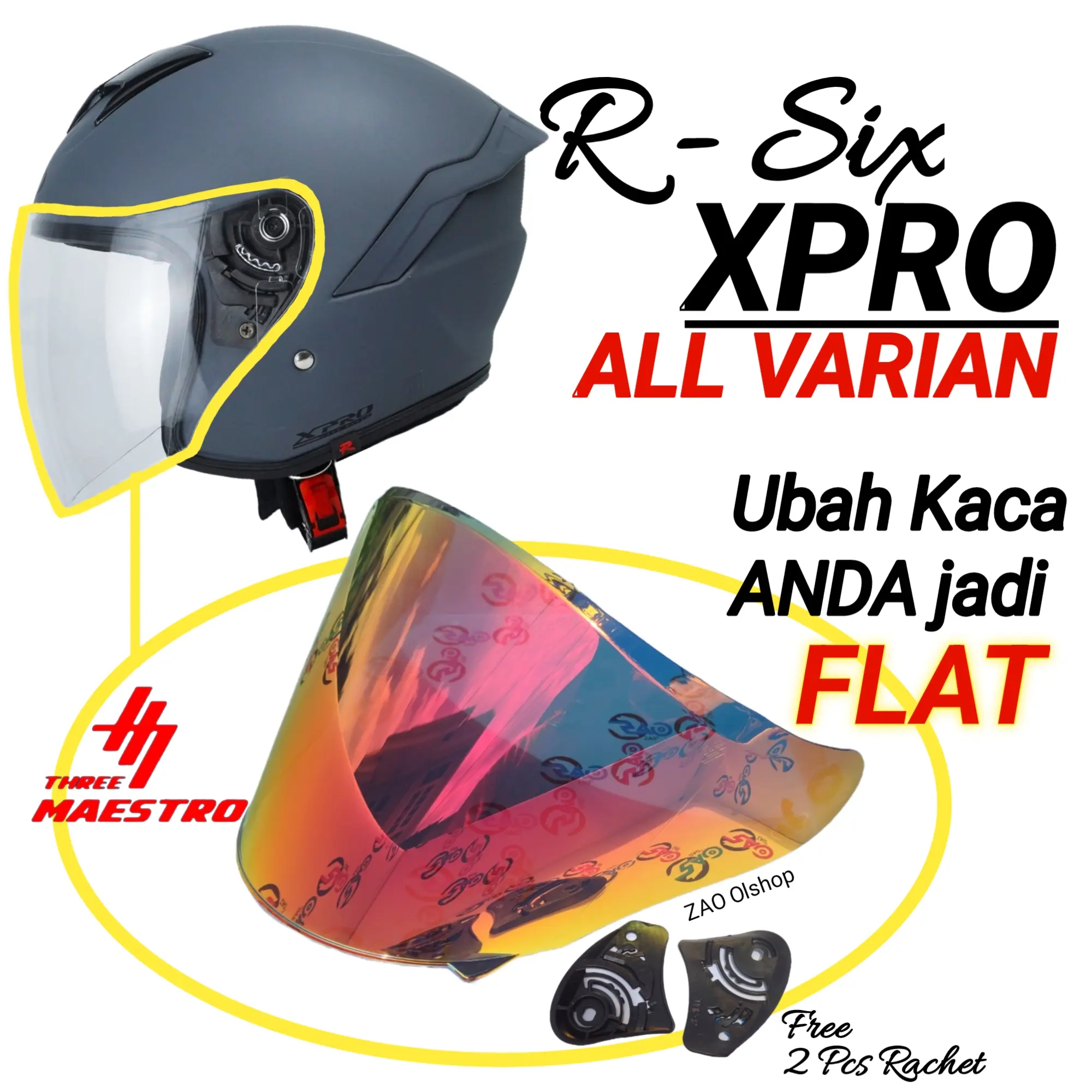 Kaca Helm RSIX XPRO Visor Helmet FLAT venom open rsix xpro flat tebal ganteng nyaman r-six ixpro rsixxpro tm2 Motorcycle