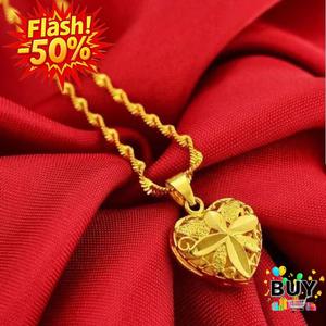 สร้อยคอจี้รูปหัวใจ, สีทองทราย, สร้อยคอทองชุบด้วยไฟฟ้า, ทองเทียม, สร้อยคอหัวใจผู้หญิง, ของขวัญเครื่องประดับที่หรูหรา ฮิต สร้อย เหมือน ทอง แฟชั่น ผู้หญิง งานพ่นทราย