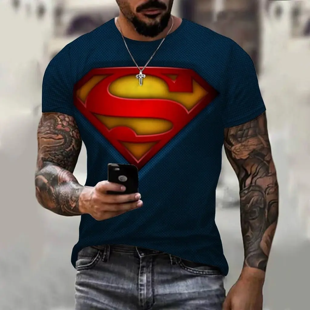 New Summer 3D Printing Superman Logo T-shirt With Loose Pattern Trend Male Short Sleeve Loose Personality
