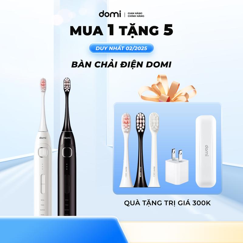 [Mua 1 Tặng 5] Bàn Chải Điện Domi DM02 Pro Siêu Sóng Âm - Loại Bỏ Mảng Bám, Làm Trắng Răng Chuẩn Nha Khoa - 5 Chế Độ Chải Tiện Lợi