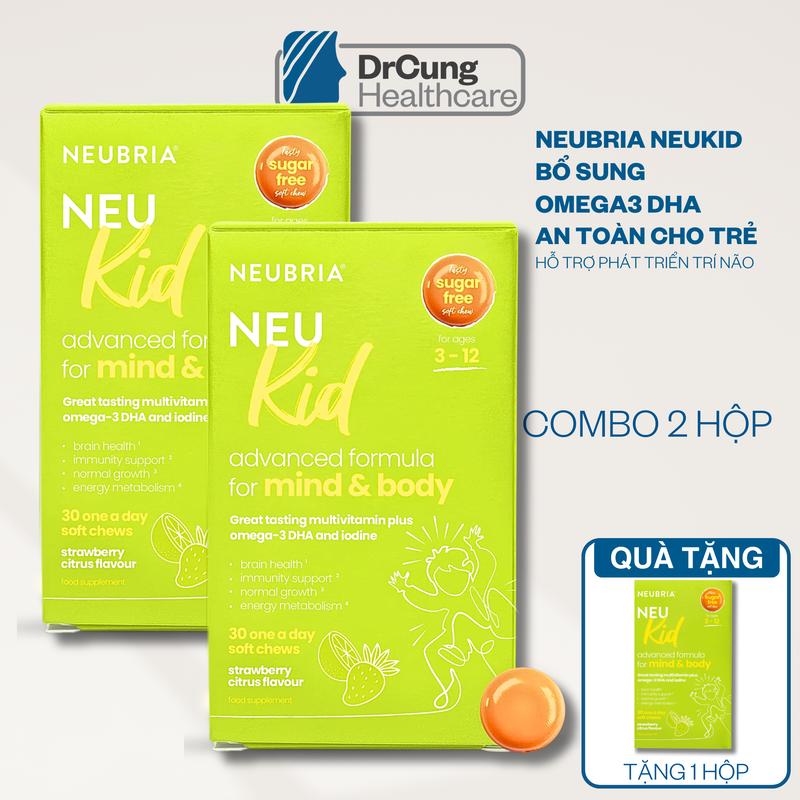 ID2(COMBO 2 TẶNG 1 HỘP)- COMBO 2  HỘP NEUBRIA NEU KID  HỘP 30 VIÊN - Kẹo dẻo hỗ trợ bổ sung DHA cho trẻ em (HÀNG CHÍNH HÃNG)