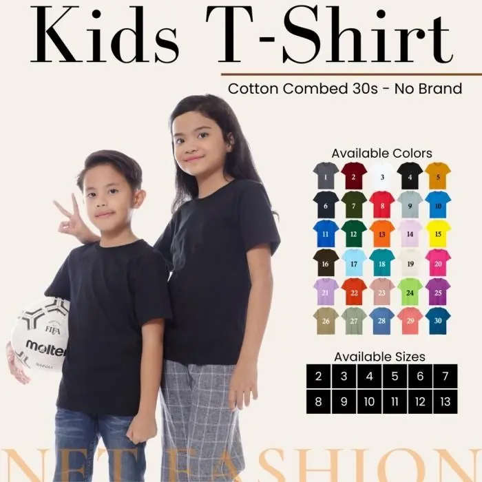 KAOS POLOS ANAK LENGAN PENDEK COTTON COMBED 30S BAJU KAOS KIDS UMUR 2-13 TAHUN / Fashion Pria Dan Wanita Kaos Unisex NT AN H4