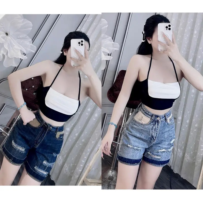 SHORT NGỐ NGẮN NỮ DÁNG LỠ . TÚI KIỂU RÁCH 1