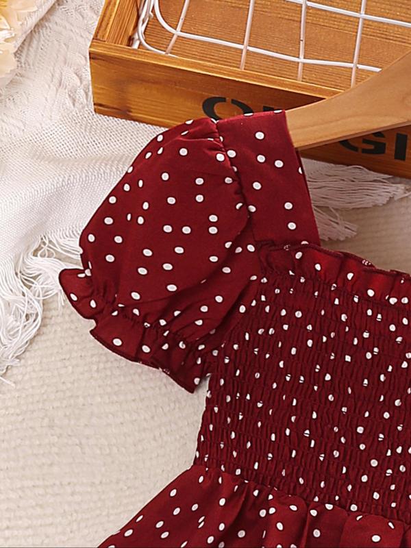 Girl's Polka Dot Print Dress, Casual Puff Sleeve Square Neck Dress for Summer, Kids Clothes for Daily Wear 3