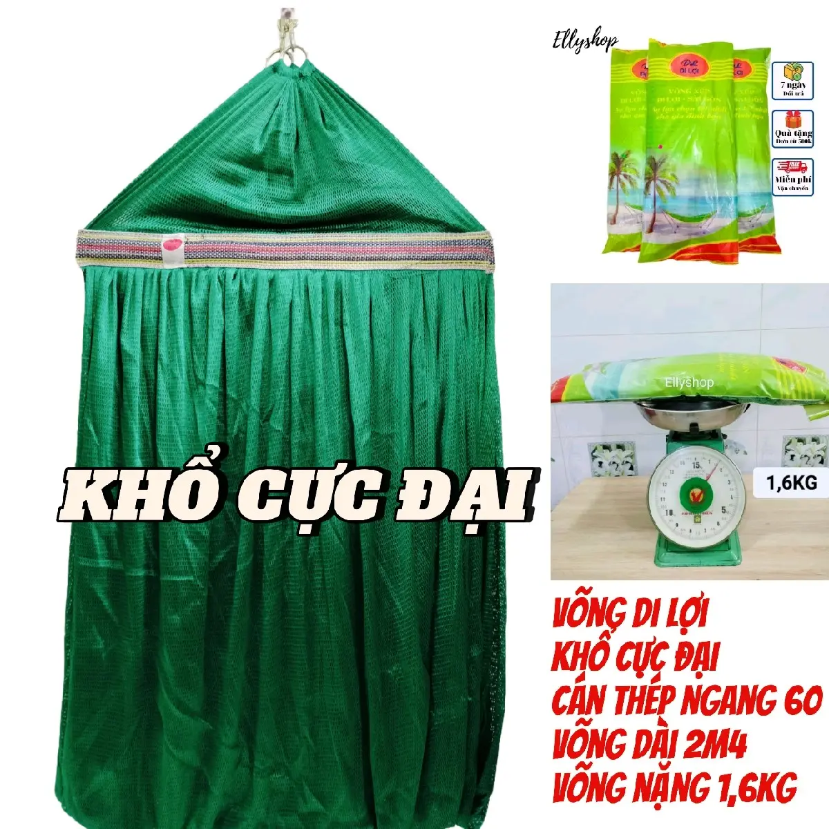 Lưới võng cán thép Di Lợi, size 2m4 Fish vonginox vong mung máy lắc gỗ