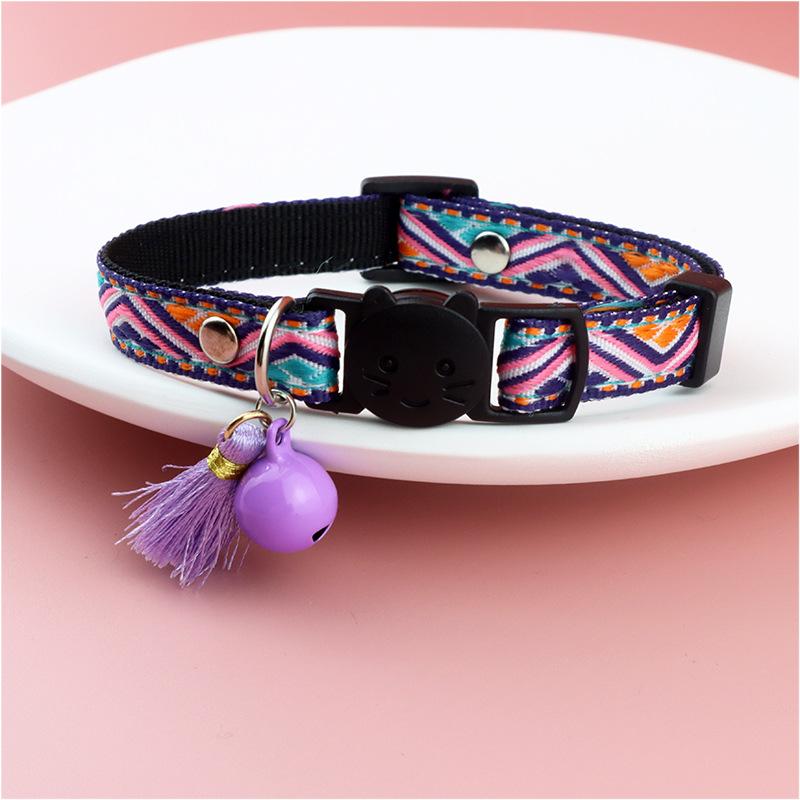 Product Introduction of Adjustable cat collar with tassels and bells embellished pet collar colorful plaid jacquard pattern for cat and dog collars 16