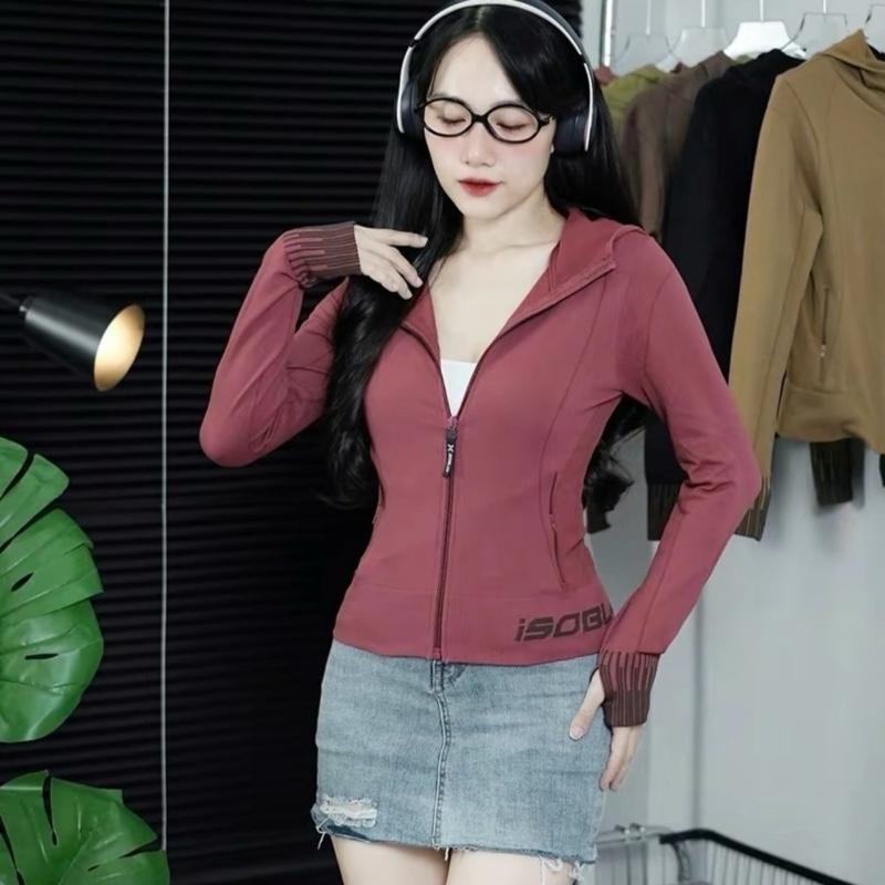 Áo khoác nữ  thể thao from lỡ  ôm body dệt kim quảng châu Áo Khoác Nữ Tập Gym YoGa Chạy Bộ 0