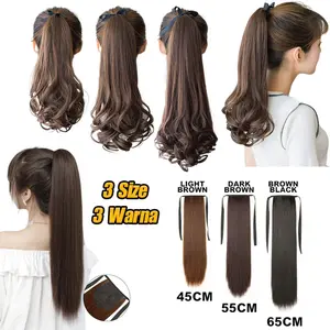 Hair Extension Ponytail Clip-On / Wig Kuda Rambut Palsu - Dengan Tali Ikat Tarik, Pilihan Rambut Keriting Bergelombang atau Lurus, Instant Styling