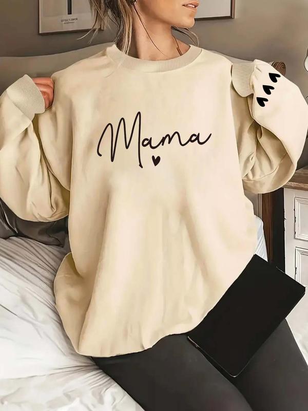 【Plus Size】 Letter & Heart Print Crew Neck Sweatshirt, Casual Long Sleeve Pullover for Fall & Winter, Women's Plus Clothing for Daily Wear 3