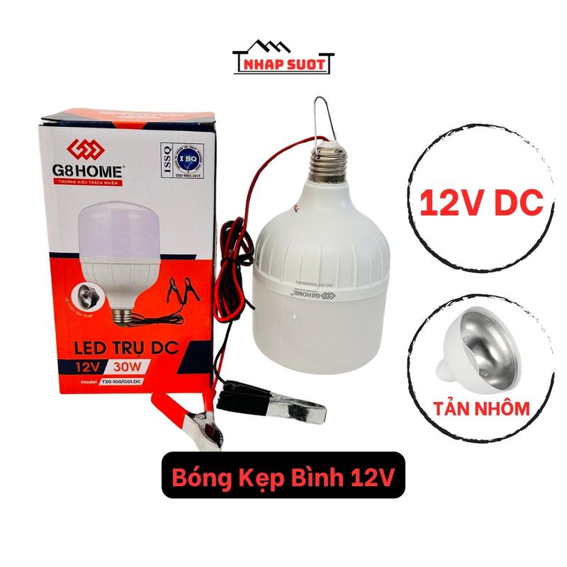 Bóng đèn led kẹp bình 12v, dùng bình ắc quy DC 12 vôn, dây dài 120cm, có đầu kẹp, ánh sáng trắng bảo hành 1 năm NHAPSUOT