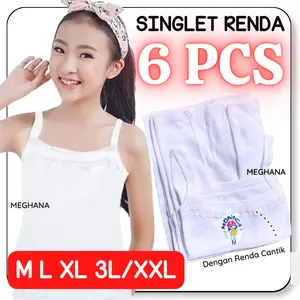 6 Pcs kaos singlet anak perempuan putih renda Fashion