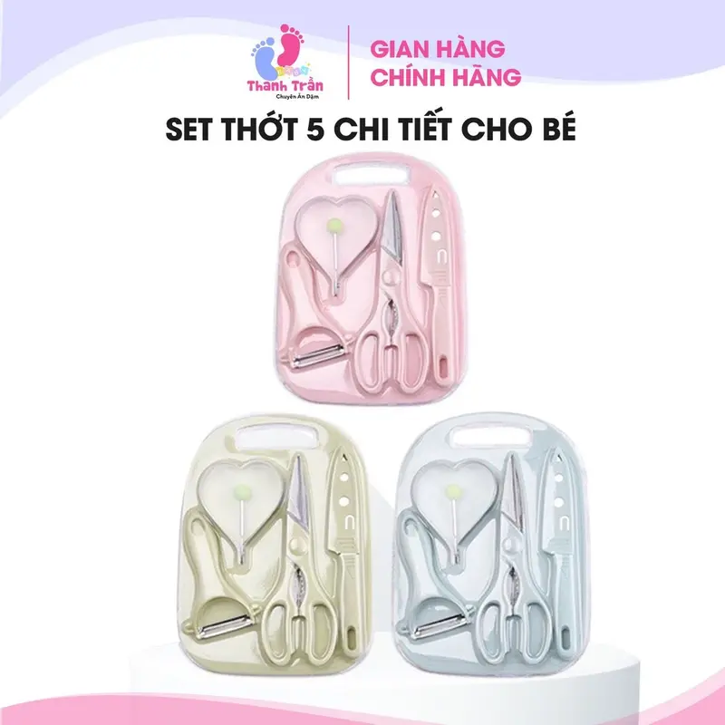 Set dao thớt 5 CHI TIẾT ăn dặm cho bé  ( hình thật shop chụp) 1