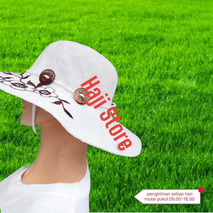 topi rajut puti haji dan umroh wanita - Putih rajut