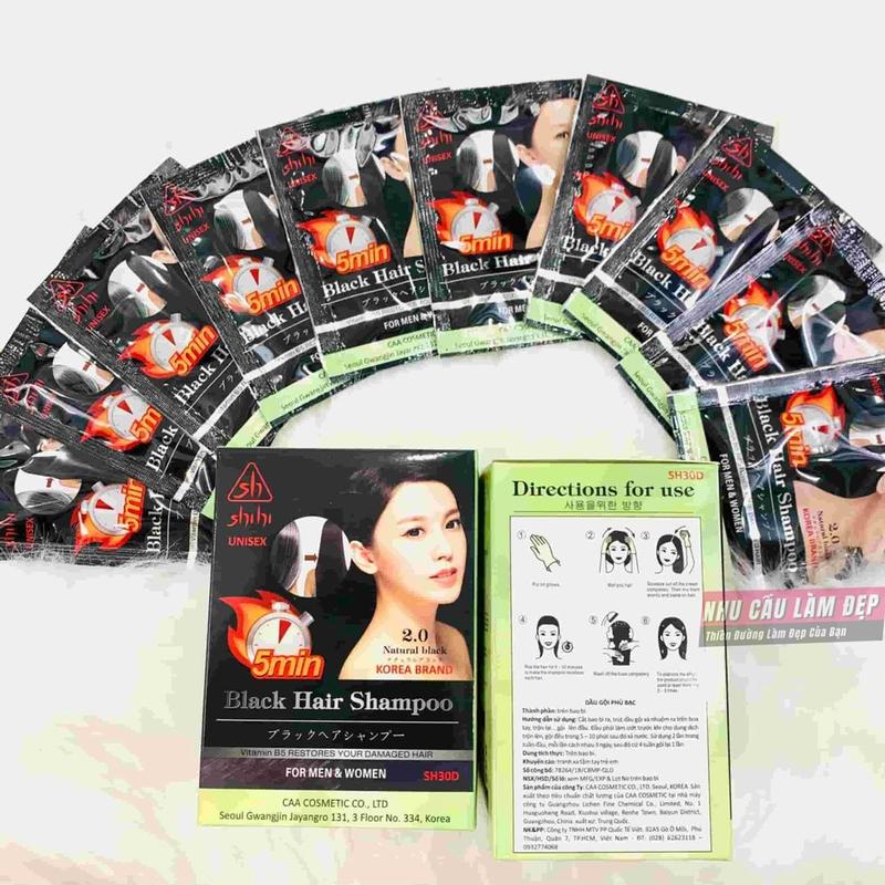 Product Introduction of Hộp 10 gói Dầu gội phủ bạċ đen mái tóc Shihi Black hair shampoo Hàn Quốc 300ml 24