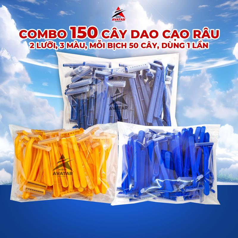 Combo 150 cây dao cạo râu 3 màu Avatar, dao cạo râu dùng 1 lần, 2 lưỡi chuyên dùng cho khách sạn resort