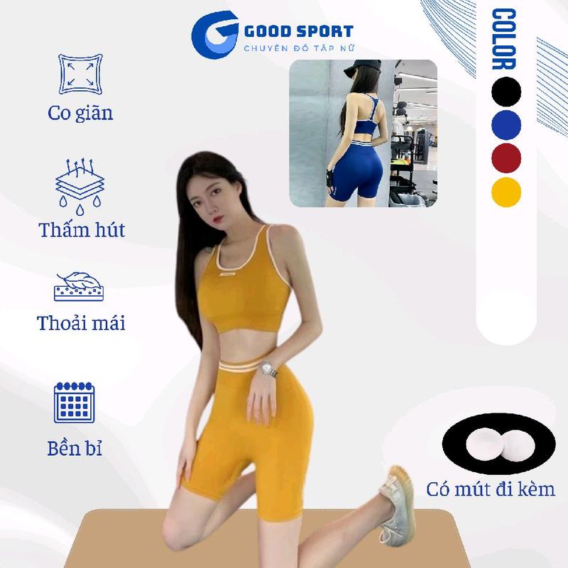 Bộ quần áo đùi lỡ tập gym yoga aerobic nữ sẵn mút Chạy Bộ