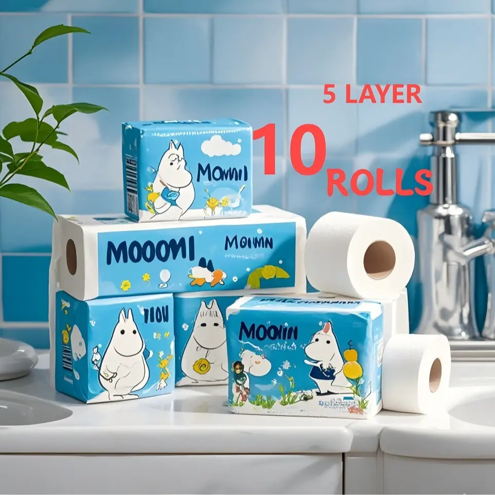 Giấy Vệ Sinh Khăn giấy Moomin đáng yêu, 5 lớp, chắc chắn và không thể vỡ. 10 cuộn được đóng gói cẩn thận siêu thấm hút và mềm mại Thích hợp sử dụng tại nhà, bền và giá rẻ khăn  khô khăn  giấy giấy  vệ giấy  cuộn  vệ  sinh