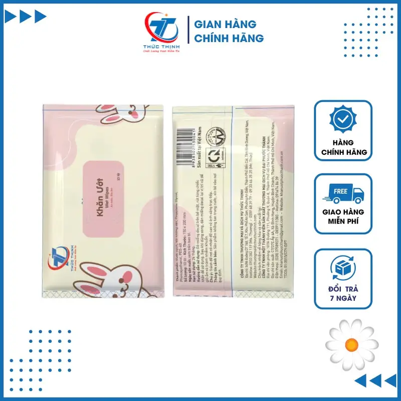Khăn ướt cao cấp Thức Thịnh 10 tờ/gói mềm mịn, không mùi, không parabens bỏ túi tiện dụng Voi (90Gr/gói) 0