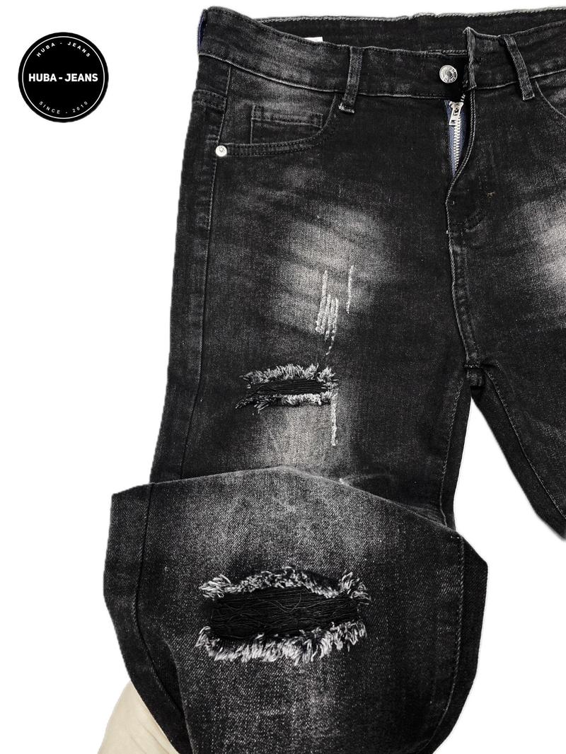 Product Introduction of Quần jeans nam HUBA-JEANS đen wash rách gối Menswear Pants Denim Có Túi 4