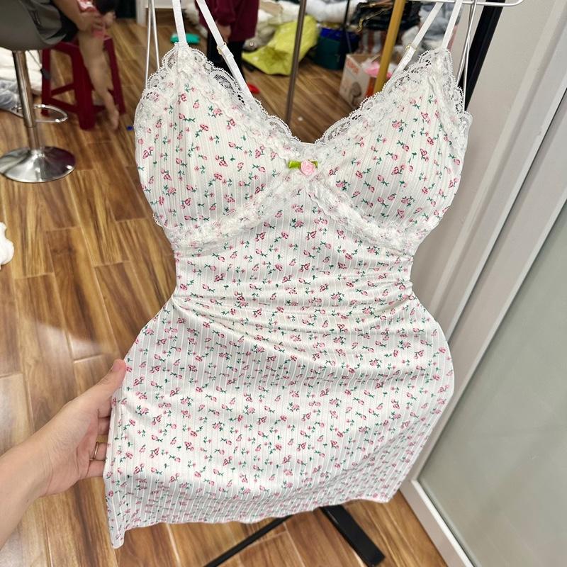 DEAL MỞ BÁN[B11] bộ đồ ngủ 2 dây hoa nhí mùa hè, váy ôm body có đệm, bộ ngủ mặc nhà croptop dễ thương dành cho nữ 7