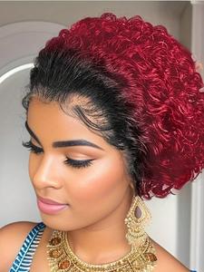 13*1 Transparent Lace Wigs, 150% Density 6 Inch Short Curly Wig, Pixie Cut Wigs, Human Hair Short Curly Lace Front Human Hair Wigs for Women