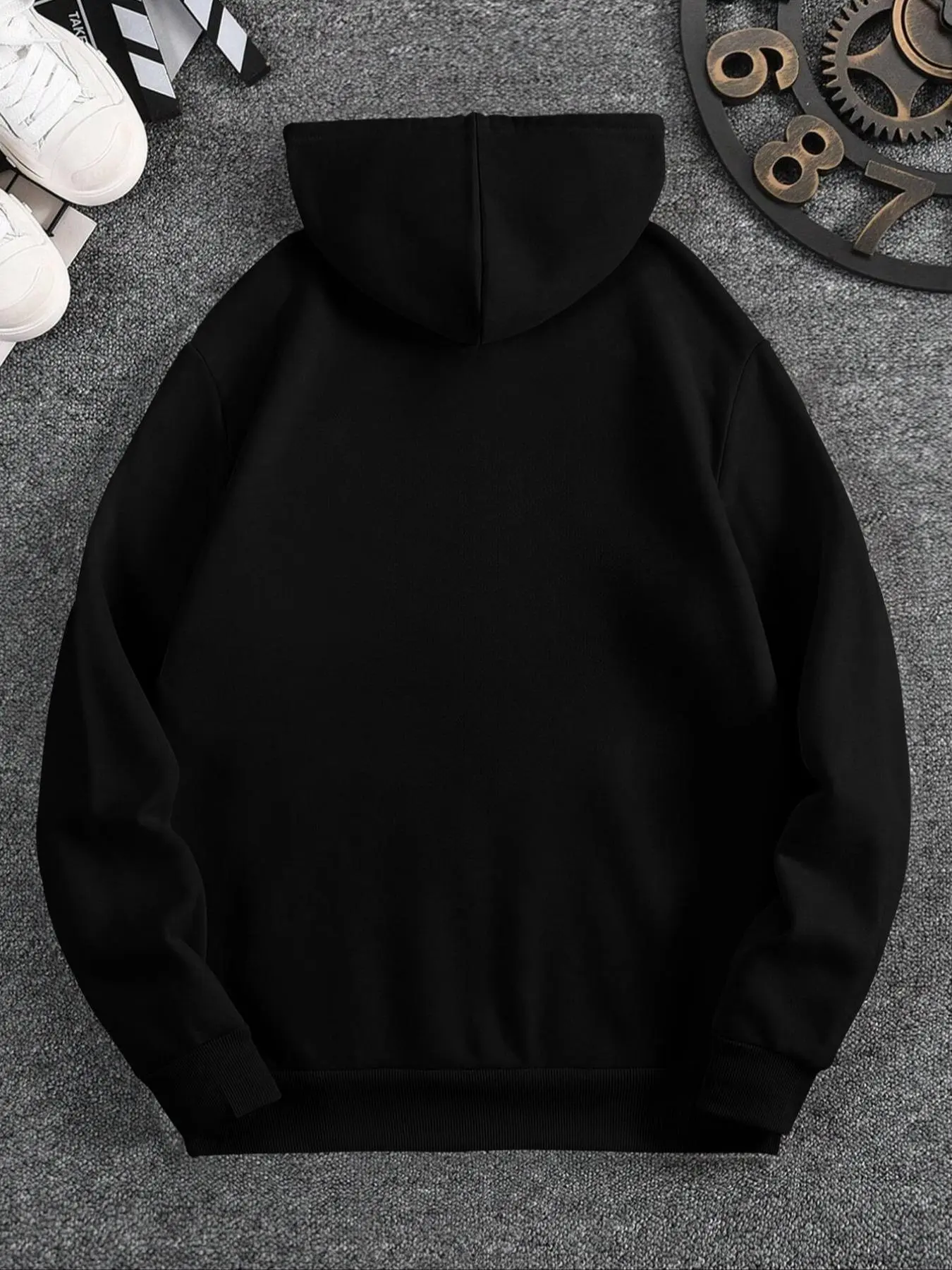 Men's Plain/Car Print Drop Shoulder Hoodie, Fashion Casual Regular Fit Drawstring Pocket Hooded Sweatshirt for Daily Holiday Outdoor Wear, Men Clothes for Fall & Winter