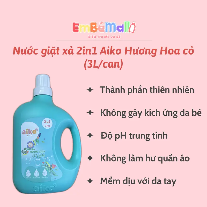 [Mua 1 tặng 1] Nước giặt xả Aiko 2in1 cho bé - Can 3 Lít   [Mua 1 can tặng 1 thêm túi 600ml] 6