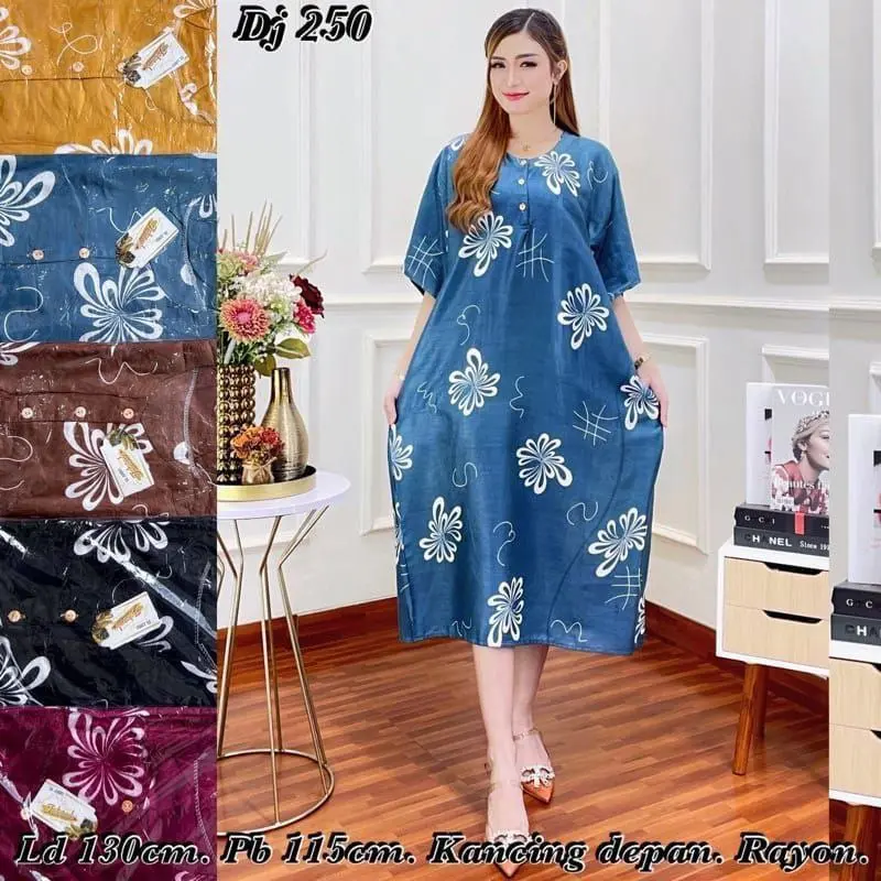 Paket 3pcs Daster jumbo gradasi-Daster Busui- Daster viral kekinian Motif Terbaru Rayon Hijau Kancing Nyaman 4