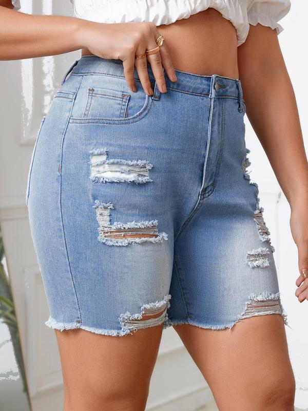 【Plus Size】Button Denim Shorts, Casual Fashion Short Jeans for Daily Wear, Women's Bottoms for All Seasons 3