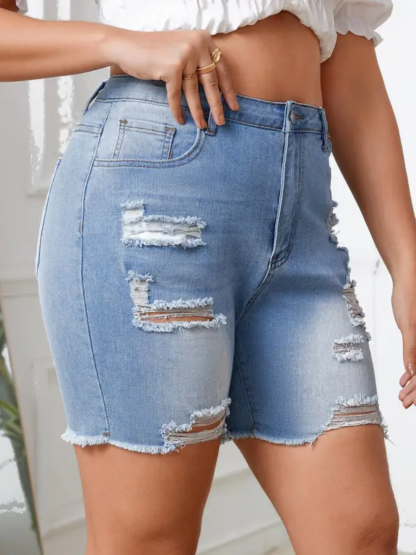 【Plus Size】Button Denim Shorts, Casual Fashion Short Jeans for Daily Wear, Women's Bottoms for All Seasons 3