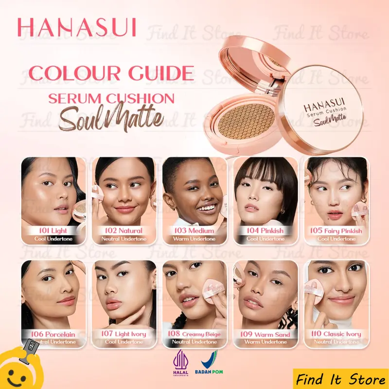 Hanasui Serum Cushion Soulmatte | Foundation | Matte Finish | Hybrid Makeup | BPOM HALAL Concealer Creamy Niacinamide Wajah Cosmetic Kosmetik Mencerahkan 2