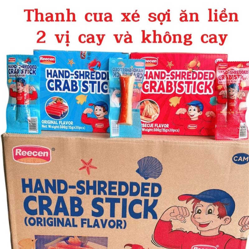 Hộp 20 gói thanh cua Reecen xé sợi tẩm vị ăn liền có 2 vị cay và không cay. Xúc xích Reecen. Food Ăn vặt Thức ăn