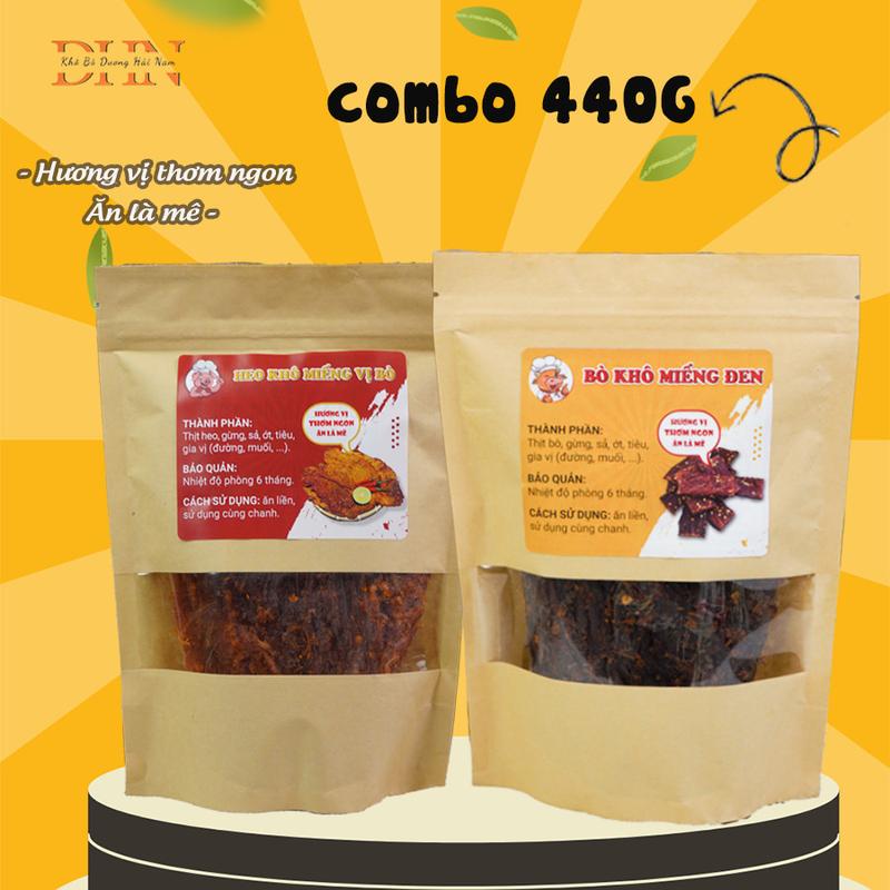 ComBo Khô Bò Miếng Đen sz bé và Khô Heo Miếng sz bé ( Nặng tổng 440g ) [ Đồ ăn vặt snack ]