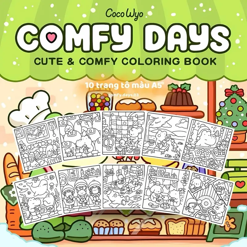 Bộ Tranh Tô Màu Chữa Lành, Thư Giãn Comfy Days Của Coco Wyo, Giấy Dày Đẹp 120/180gsm Phù Hợp Với Mọi Loại Bút 3