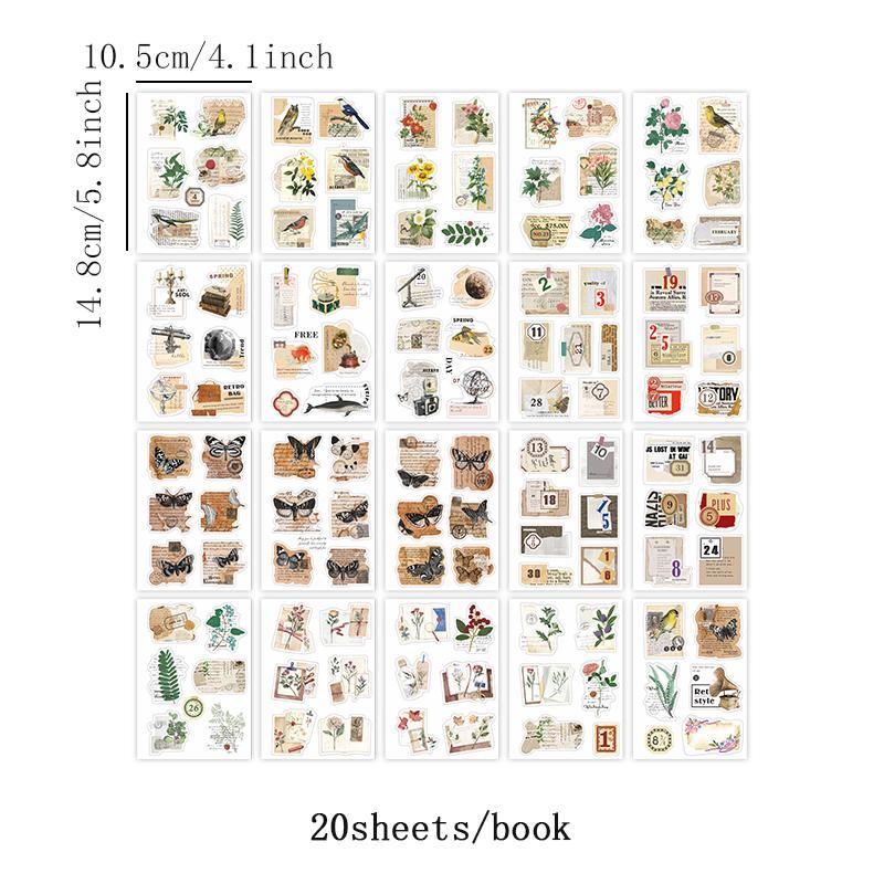 Vintage Floral & Bird Pattern Sticker Book, 20 Sheets/book Waterproof Self Adhesive Decorative Sticker, DIY Decorative Stickers for Gift Greeting Card Water Bottle Laptop Phone 2
