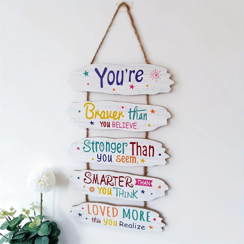 Wooden Hanging Sign, 1 Count Colorful Letter Pattern Hanging Sign, Encouragement Hanging Decoration, Home Decor for Living Room Bedroom, Hangable 2
