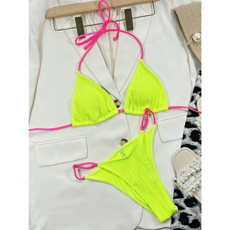 Una-Shop Solid Color Bikinis Sets With Adjustable Straps Trendy Swimsuit For Women Summer Beach Swim Pool Party Bikini Swimwear 7