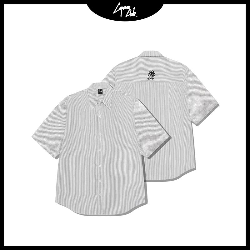 Áo sơ mi nam tay ngắn VERTICAL sọc Oxford CAPMAN CLUB, sơ mi thêu hoa phom rộng, trẻ trung thoải mái