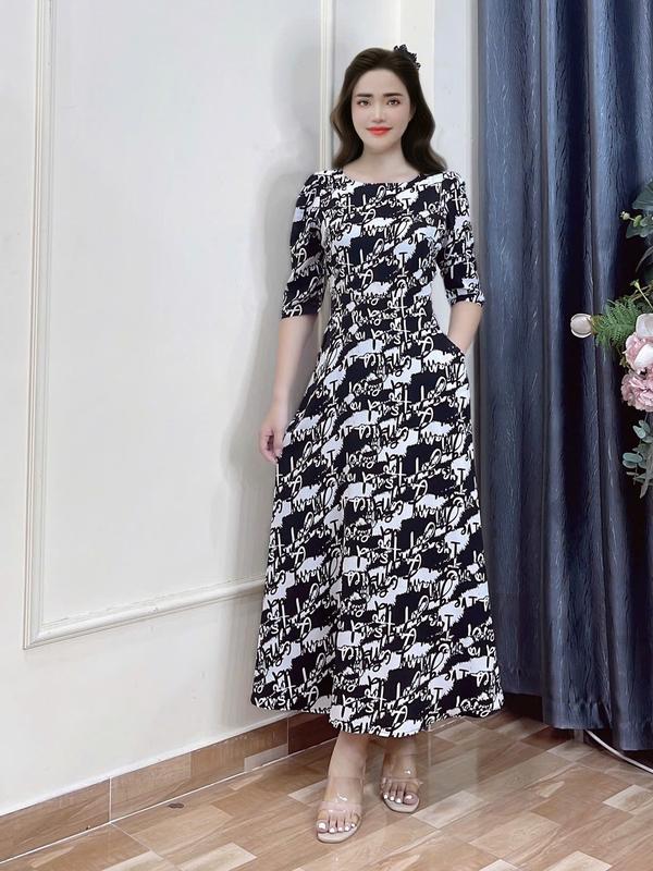 MÃ 965  : ĐẦM CỔ TRÒN DÁNG DÀI CC Nữ Women 7